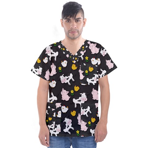 The Farm Pattern Men s V-neck Scrub Top by Valentinaart