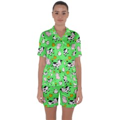 The Farm Pattern Satin Short Sleeve Pyjamas Set by Valentinaart