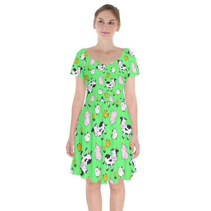 The Farm Pattern Short Sleeve Bardot Dress