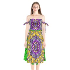 Sunshine In Mind The Season Is Decorative Fine Shoulder Tie Bardot Midi Dress by pepitasart