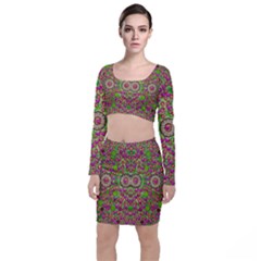 Love The Wood Garden Of Apples Long Sleeve Crop Top & Bodycon Skirt Set