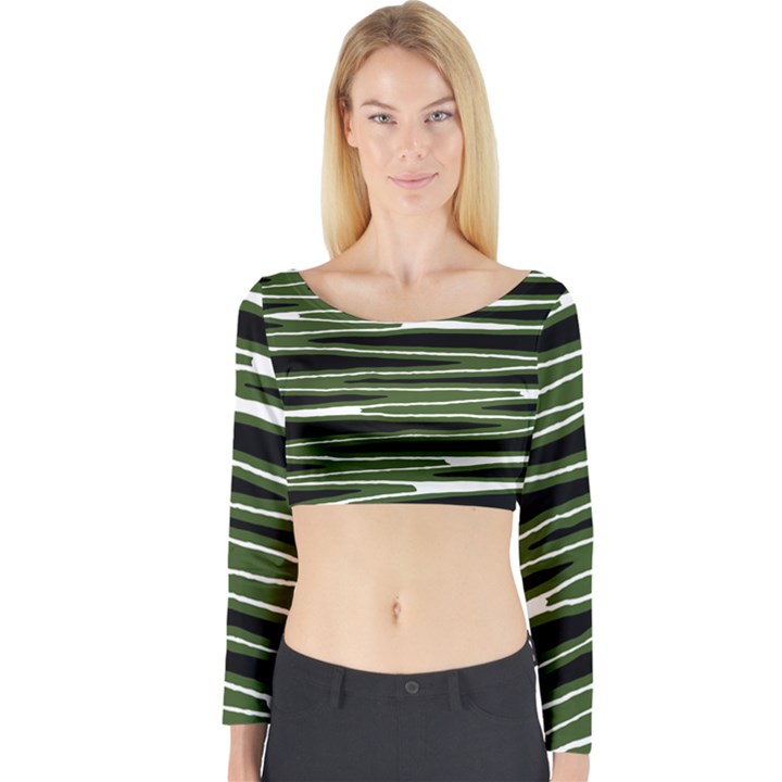 Sketched Wavy Stripes Pattern Long Sleeve Crop Top