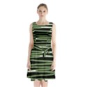 Sketched Wavy Stripes Pattern Sleeveless Waist Tie Chiffon Dress View1