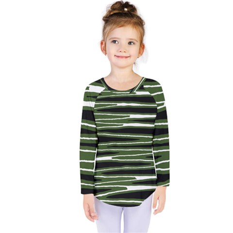 Sketched Wavy Stripes Pattern Kids  Long Sleeve Tee by dflcprints