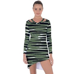 Sketched Wavy Stripes Pattern Asymmetric Cut-out Shift Dress by dflcprints