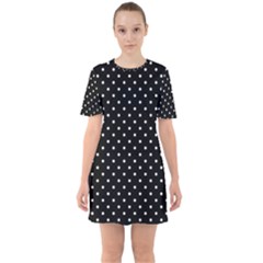 Black Polka Dots Sixties Short Sleeve Mini Dress by jumpercat