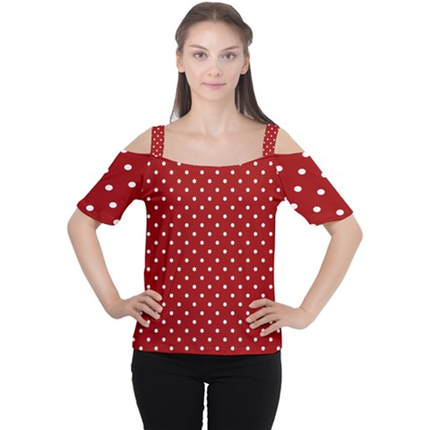 Red Polka Dots Cutout Shoulder Tee by jumpercat