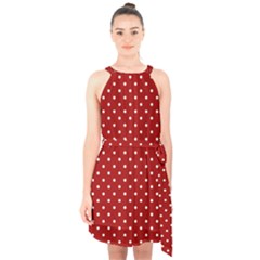 Red Polka Dots Halter Collar Waist Tie Chiffon Dress by jumpercat