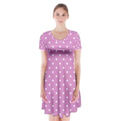 Pink Polka Dots Short Sleeve V-neck Flare Dress by jumpercat