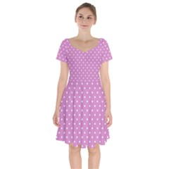 Pink Polka Dots Short Sleeve Bardot Dress by jumpercat