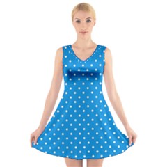 Blue Polka Dots V-neck Sleeveless Skater Dress by jumpercat