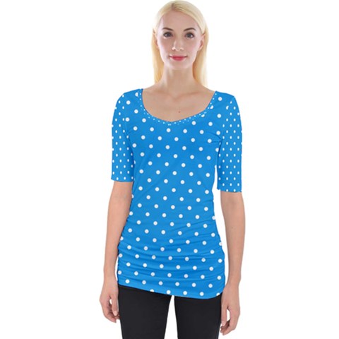 Blue Polka Dots Wide Neckline Tee by jumpercat