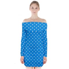 Blue Polka Dots Long Sleeve Off Shoulder Dress