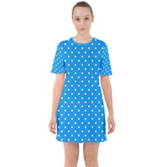 Blue Polka Dots Sixties Short Sleeve Mini Dress by jumpercat