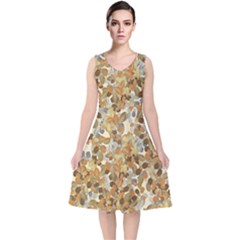 Leaves Autumm V-neck Midi Sleeveless Dress  by jumpercat