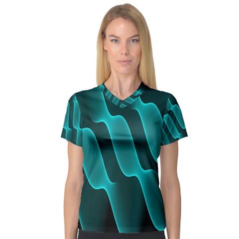 Background Light Glow Blue Green V-neck Sport Mesh Tee by Nexatart