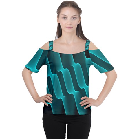 Background Light Glow Blue Green Cutout Shoulder Tee by Nexatart