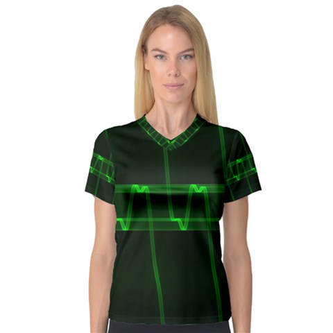 Background Signal Light Glow Green V-neck Sport Mesh Tee by Nexatart