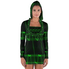 Background Signal Light Glow Green Long Sleeve Hooded T-shirt by Nexatart