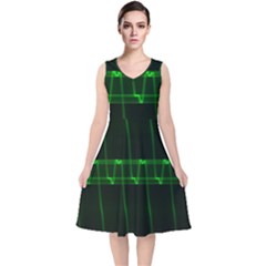 Background Signal Light Glow Green V-neck Midi Sleeveless Dress  by Nexatart