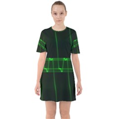 Background Signal Light Glow Green Sixties Short Sleeve Mini Dress by Nexatart