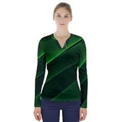 Background Light Glow Green V-neck Long Sleeve Top by Nexatart