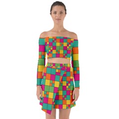 Abstract Background Abstract Off Shoulder Top With Skirt Set