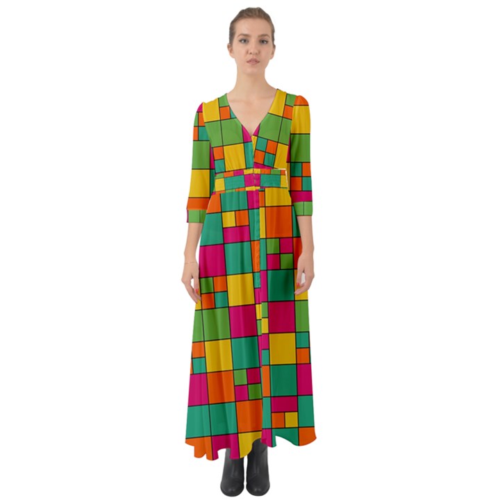 Abstract Background Abstract Button Up Boho Maxi Dress