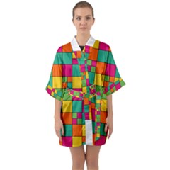 Abstract Background Abstract Quarter Sleeve Kimono Robe