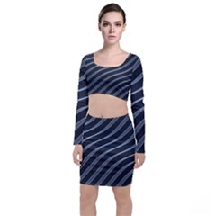 Metal Steel Stripped Creative Long Sleeve Crop Top & Bodycon Skirt Set