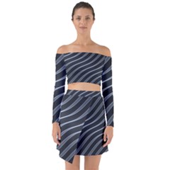 Metal Steel Stripped Creative Off Shoulder Top With Skirt Set