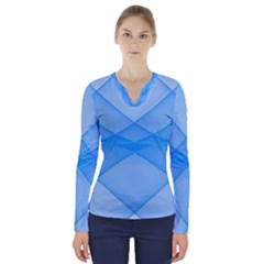 Background Light Glow Blue V-neck Long Sleeve Top