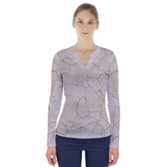 Background Wall Marble Cracks V-neck Long Sleeve Top