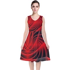 Red Abstract Art Background Digital V-neck Midi Sleeveless Dress 