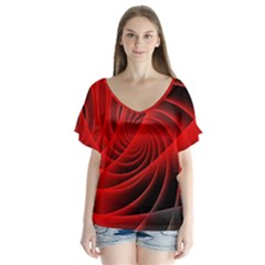 Red Abstract Art Background Digital V-neck Flutter Sleeve Top by Nexatart