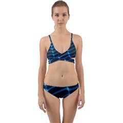 Background Neon Light Glow Blue Wrap Around Bikini Set by Nexatart