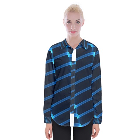 Background Neon Light Glow Blue Womens Long Sleeve Shirt by Nexatart