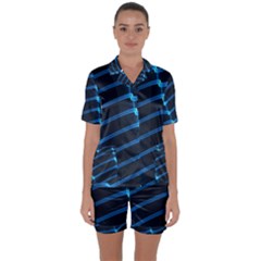 Background Neon Light Glow Blue Satin Short Sleeve Pyjamas Set by Nexatart