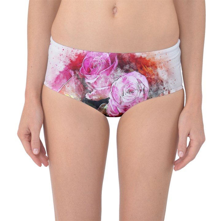 Flowers Roses Wedding Bouquet Art Mid-Waist Bikini Bottoms