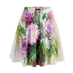 Flowers Roses Bouquet Art Nature High Waist Skirt by Nexatart