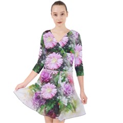 Flowers Roses Bouquet Art Nature Quarter Sleeve Front Wrap Dress	 by Nexatart