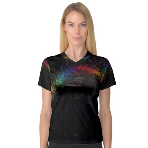 Background Light Glow Lines Colors V-neck Sport Mesh Tee by Nexatart