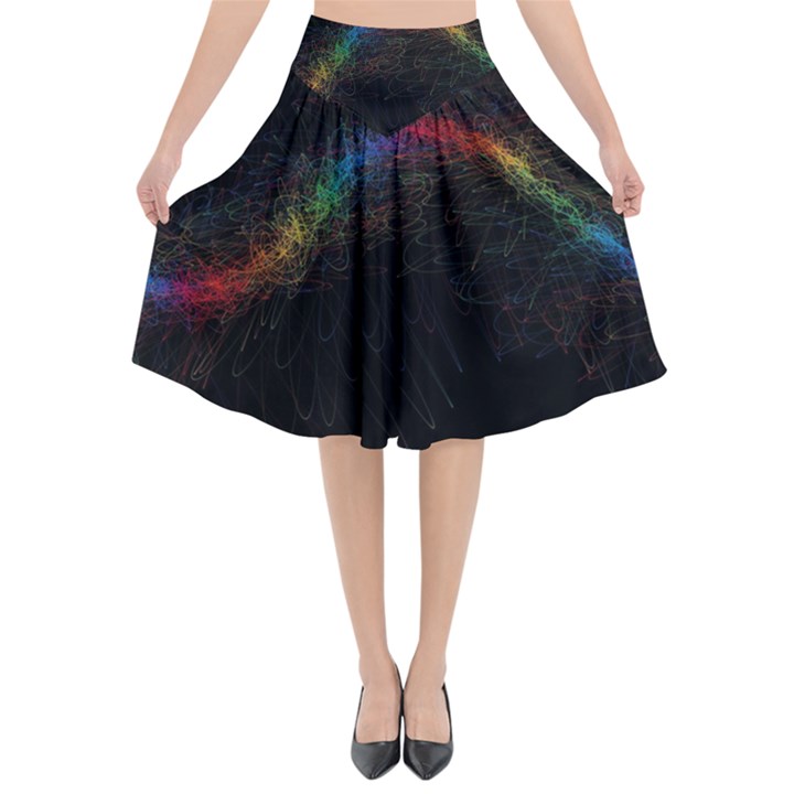 Background Light Glow Lines Colors Flared Midi Skirt