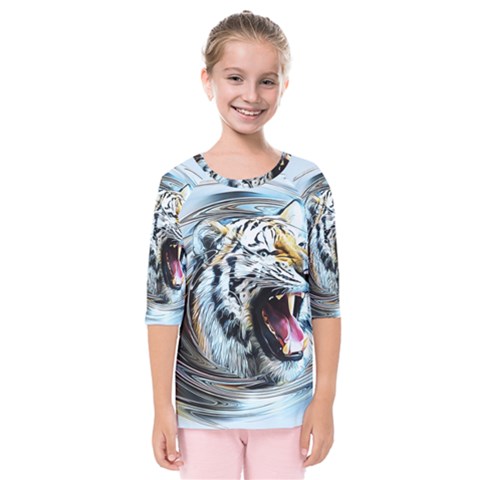 Tiger Animal Art Swirl Decorative Kids  Quarter Sleeve Raglan Tee by Nexatart