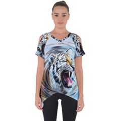 Tiger Animal Art Swirl Decorative Cut Out Side Drop Tee by Nexatart