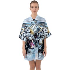 Tiger Animal Art Swirl Decorative Quarter Sleeve Kimono Robe by Nexatart