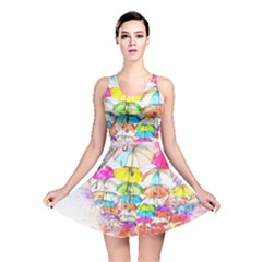 Umbrella Art Abstract Watercolor Reversible Skater Dress by Nexatart