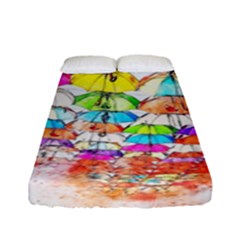 Umbrella Art Abstract Watercolor Fitted Sheet (full/ Double Size) by Nexatart