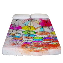 Umbrella Art Abstract Watercolor Fitted Sheet (california King Size) by Nexatart