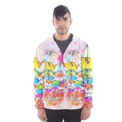 Umbrella Art Abstract Watercolor Hooded Wind Breaker (men) by Nexatart